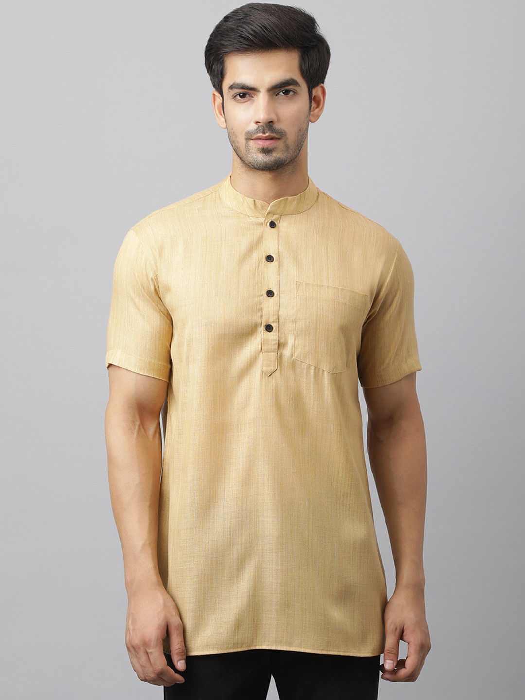 Men'S Beige Striped Short Kurtas