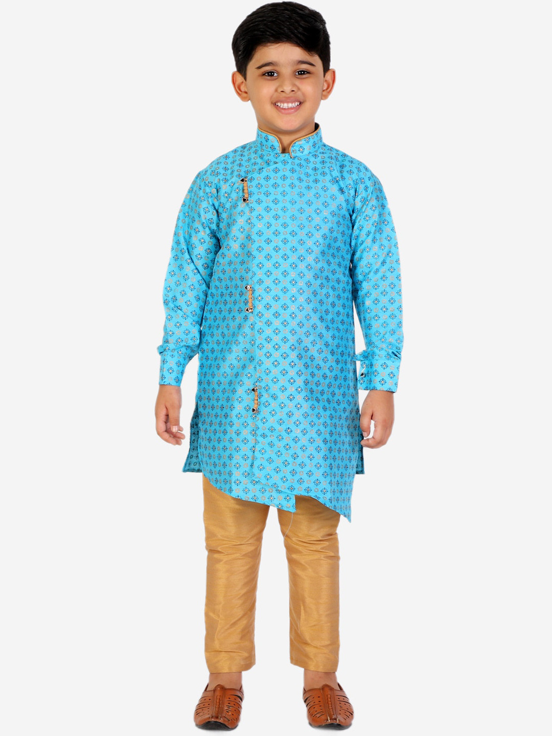 Boy Blossom Printed Kurta Pant Set- Turquoise