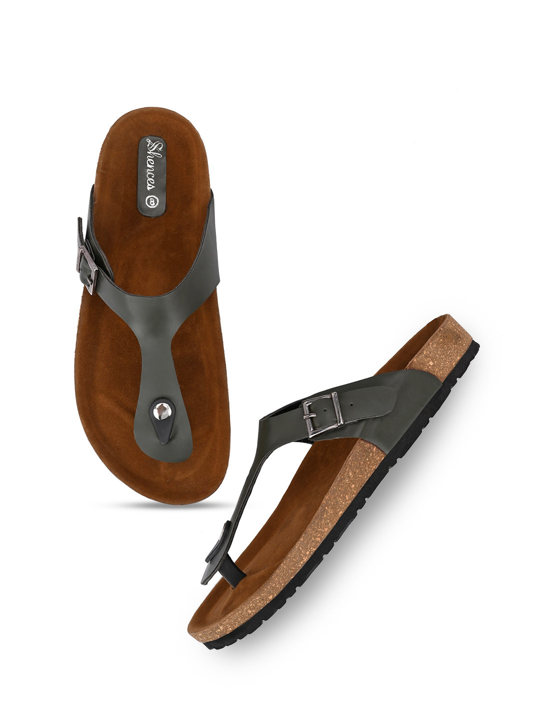 Buy SHENCES Men Olive Green Original Cork Sole Sandals Sandals for