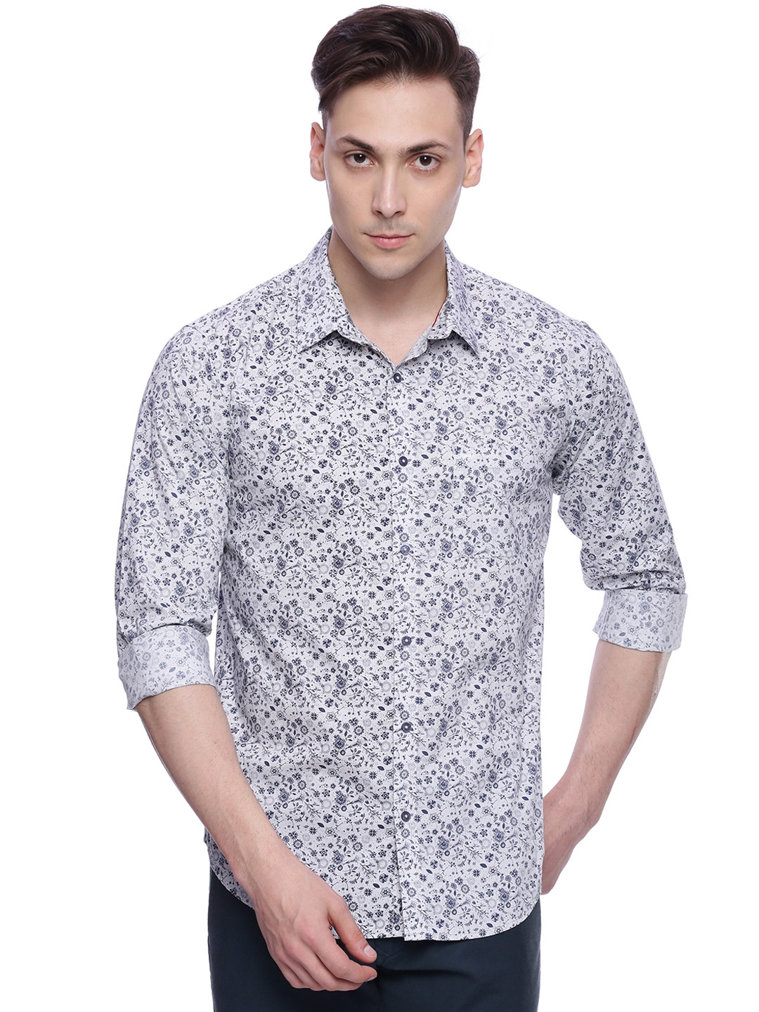 Buy Basics Men White Slim Fit Printed Casual Shirt - Shirts for Men ...