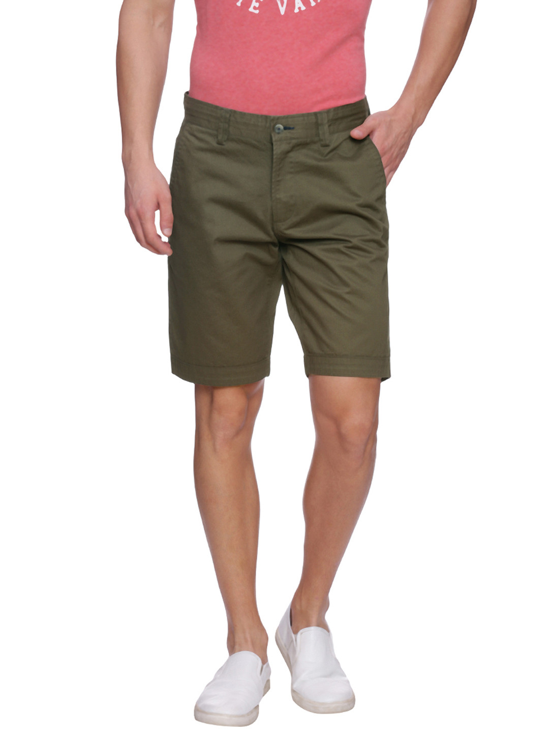 Buy Basics Men Olive Green Solid Chino Shorts Shorts for Men 1891892