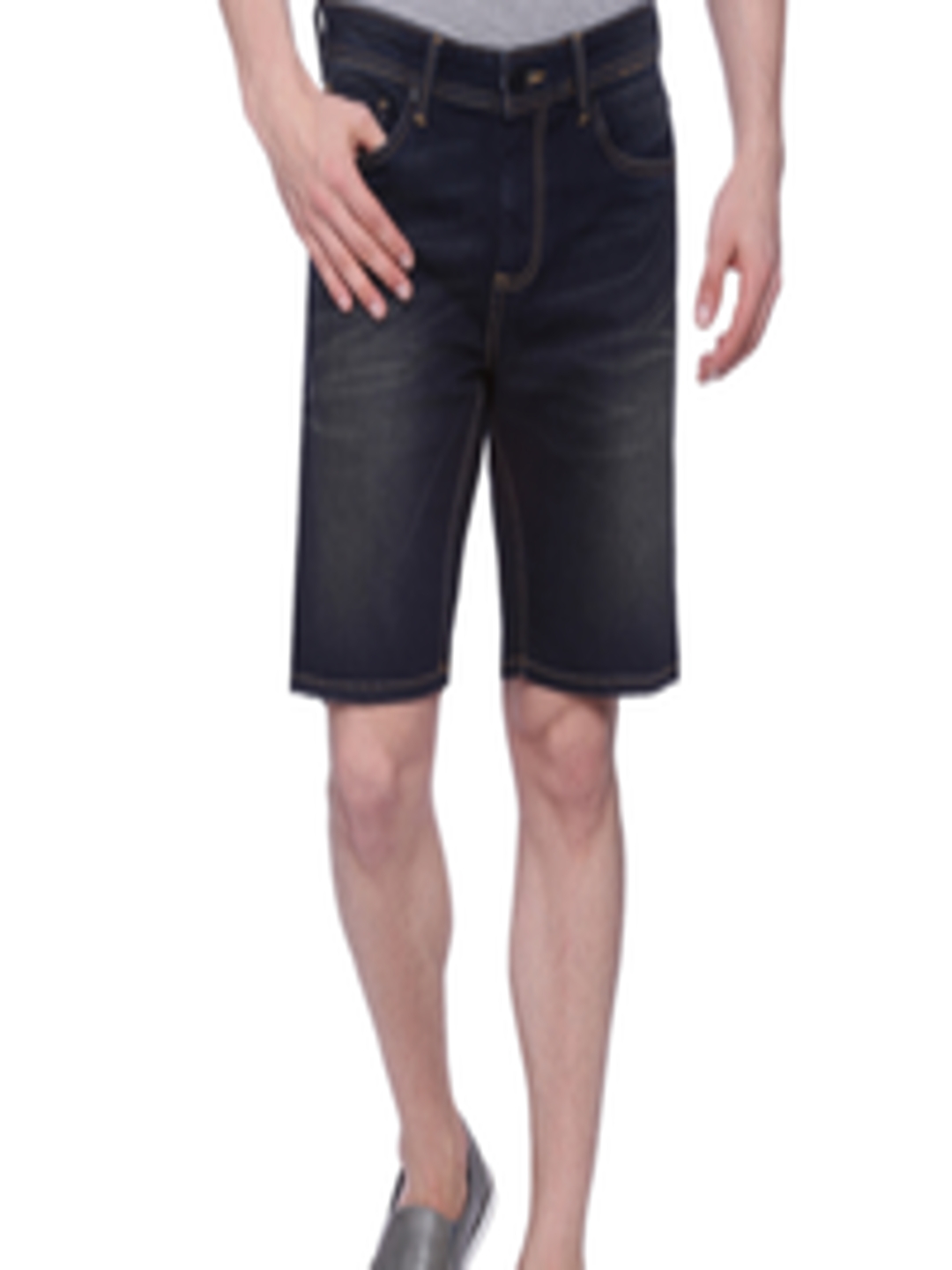 Buy Basics Men Navy Washed Denim Shorts - Shorts for Men 1891937 | Myntra