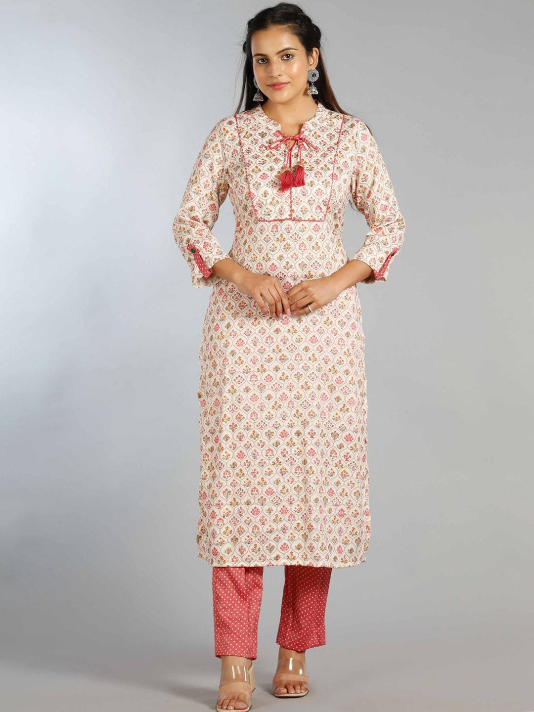 Buy Meenaya Women Cream Coloured Pleated Kurta With Trousers Kurta