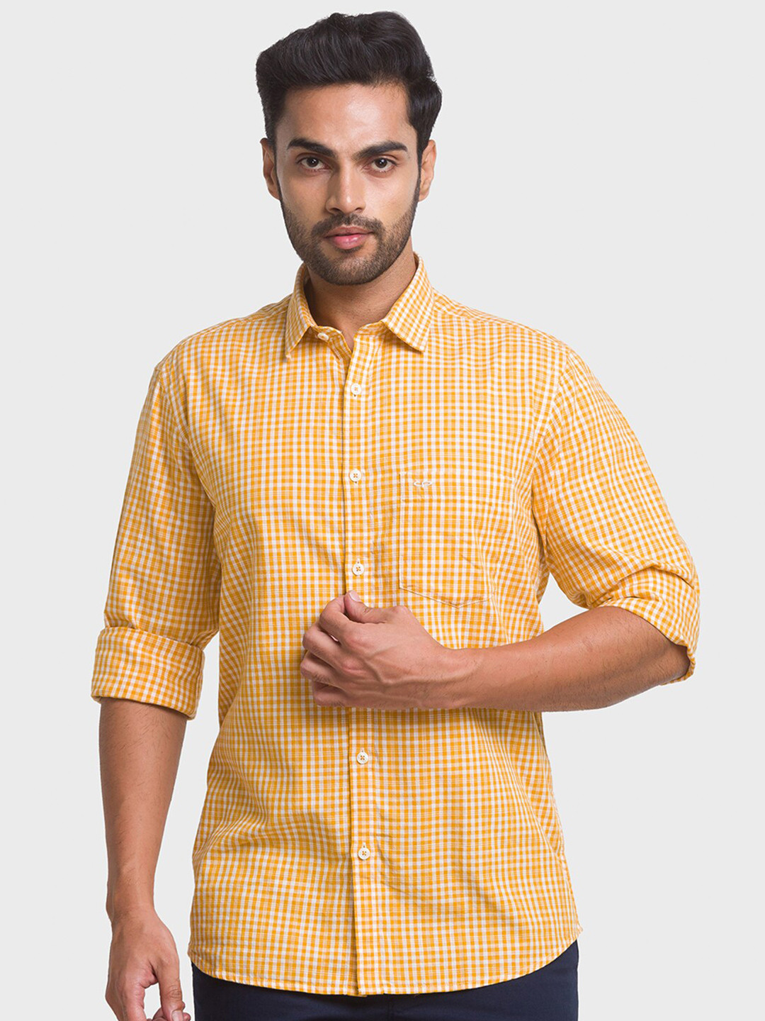 Buy ColorPlus Men Yellow Tailored Fit Checked Casual Shirt Shirts for Men 18920890 Myntra