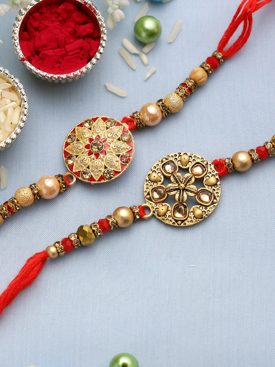 Buy Aapno Rajasthan Set Of 2 Rustic Floral Thread Rakhi Rakhi for