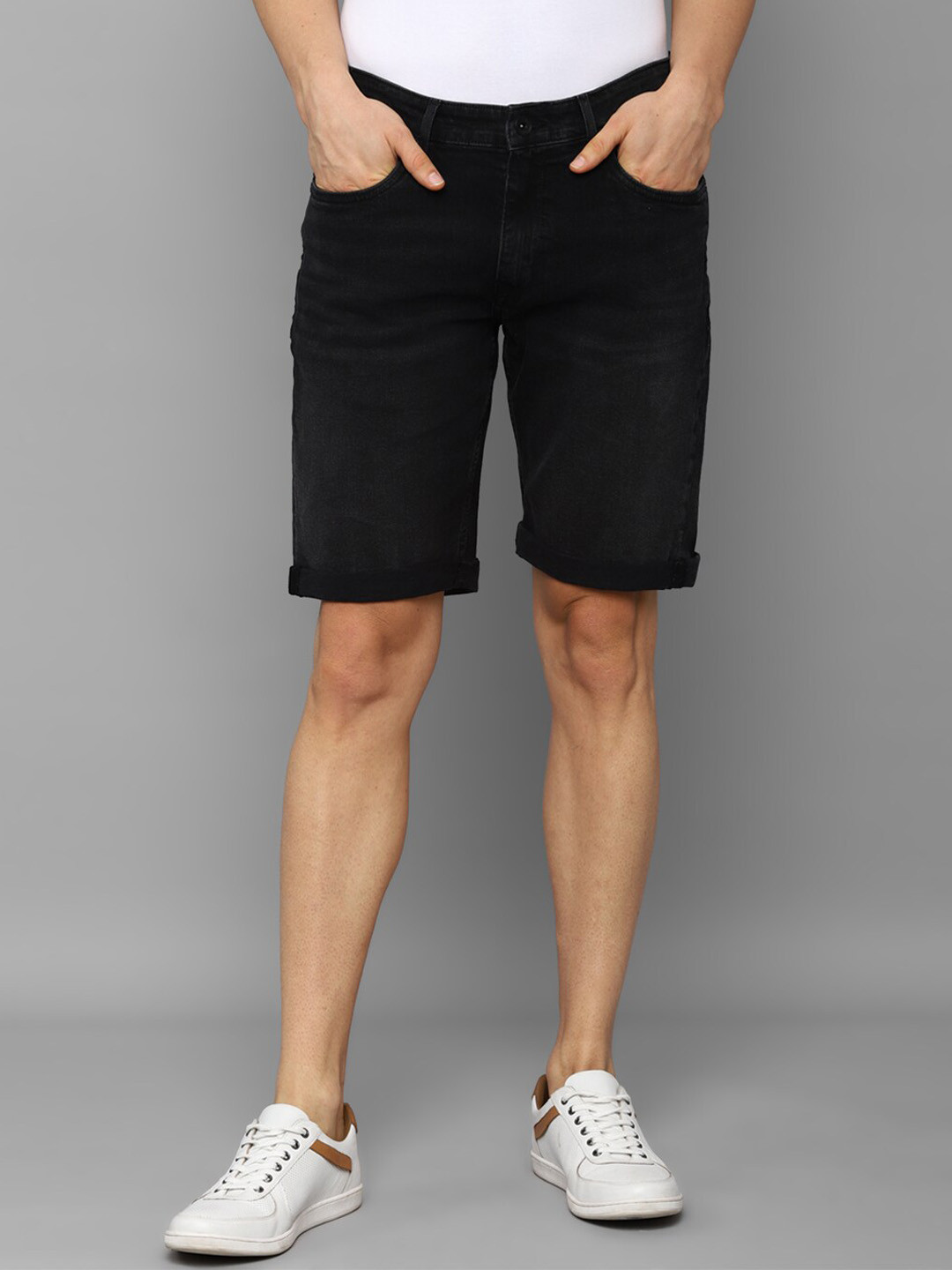 Buy Louis Philippe Jeans Men Black Washed Slim Fit Denim Shorts