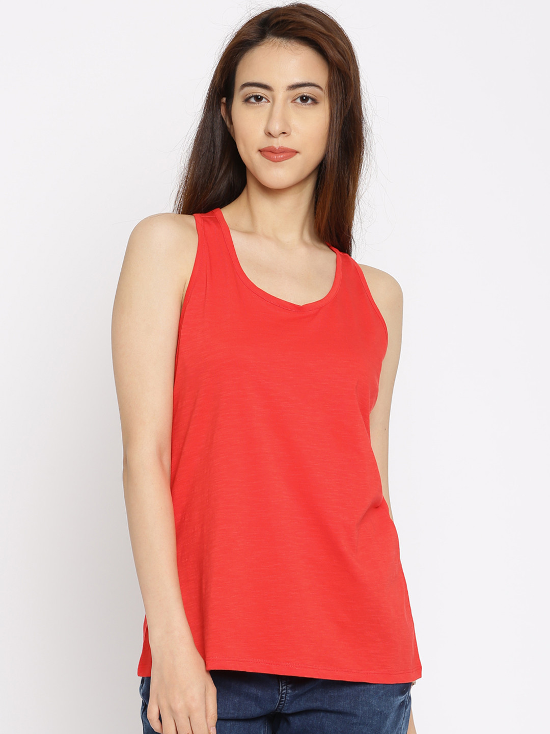Buy Vero Moda Women Red Solid Tank Pure Cotton Top Tops for Women