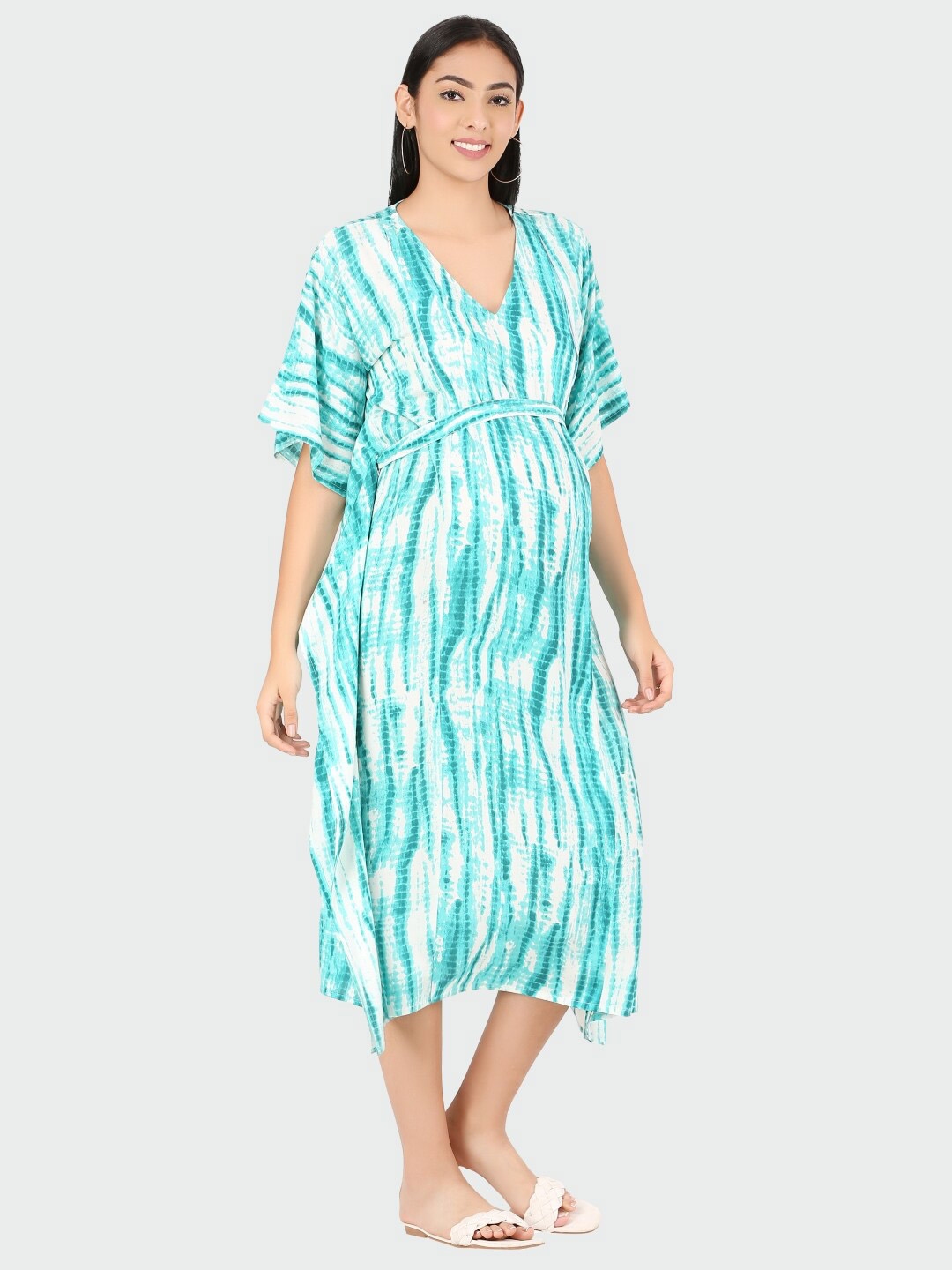Buy MYLO ESSENTIALS Green Tie And Dye Dyed Maternity Kaftan Midi Dress - Dresses for Women 