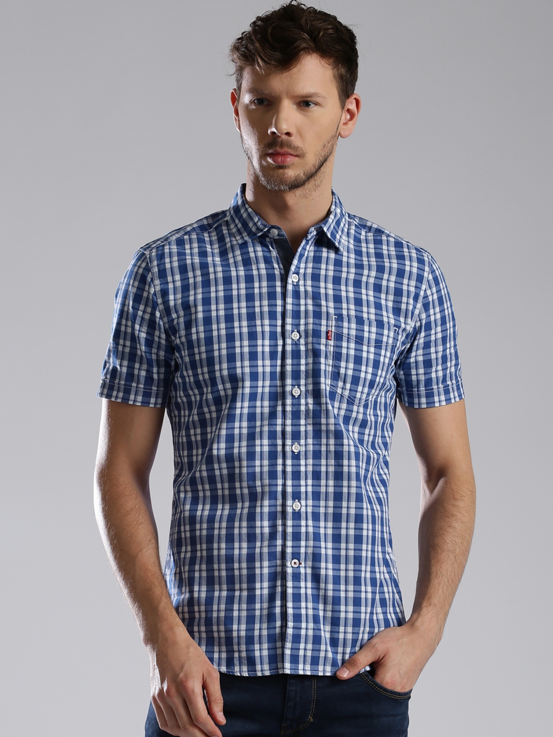 Buy Levis Men Blue & White Checked Slim Fit Casual Shirt - Shirts for ...