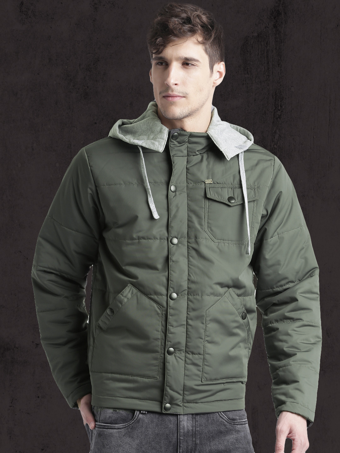 Buy Roadster Men Olive Green Solid Padded Jacket - Jackets for Men ...