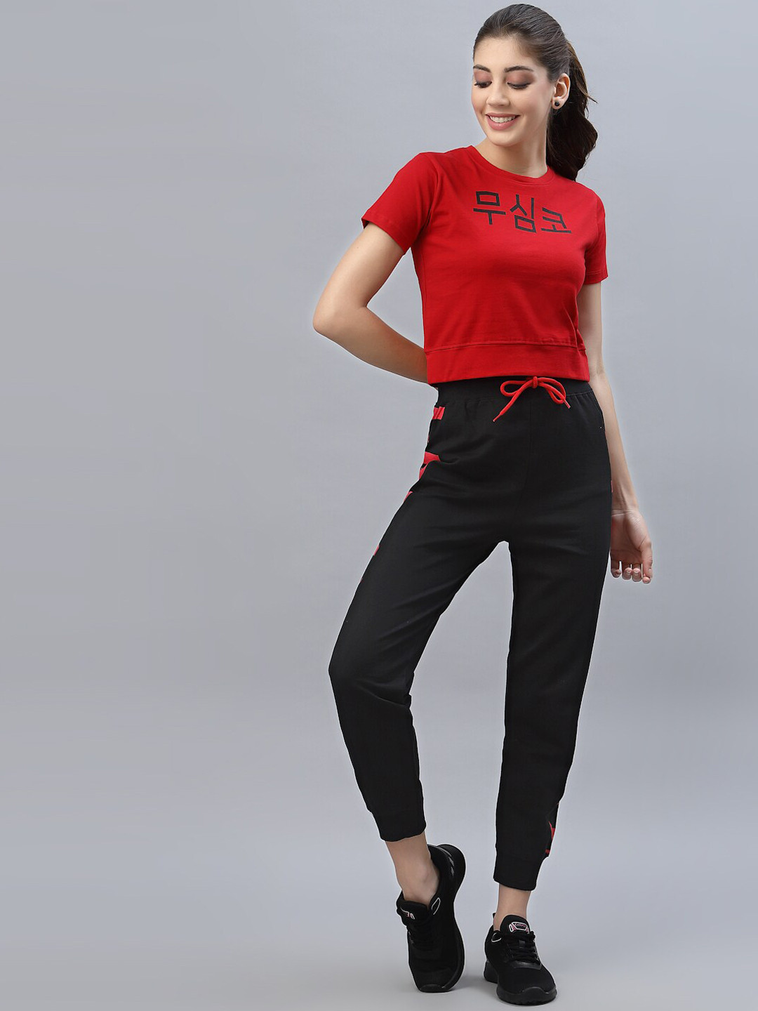 Buy KASSUALLY Women Red & Black Solid Pure Cotton Tracksuits