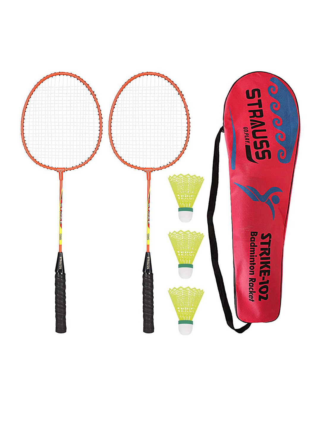 Buy STRAUSS Kids Orange Coloured Solid Strike 102 Badminton Racquets With Shuttlecock