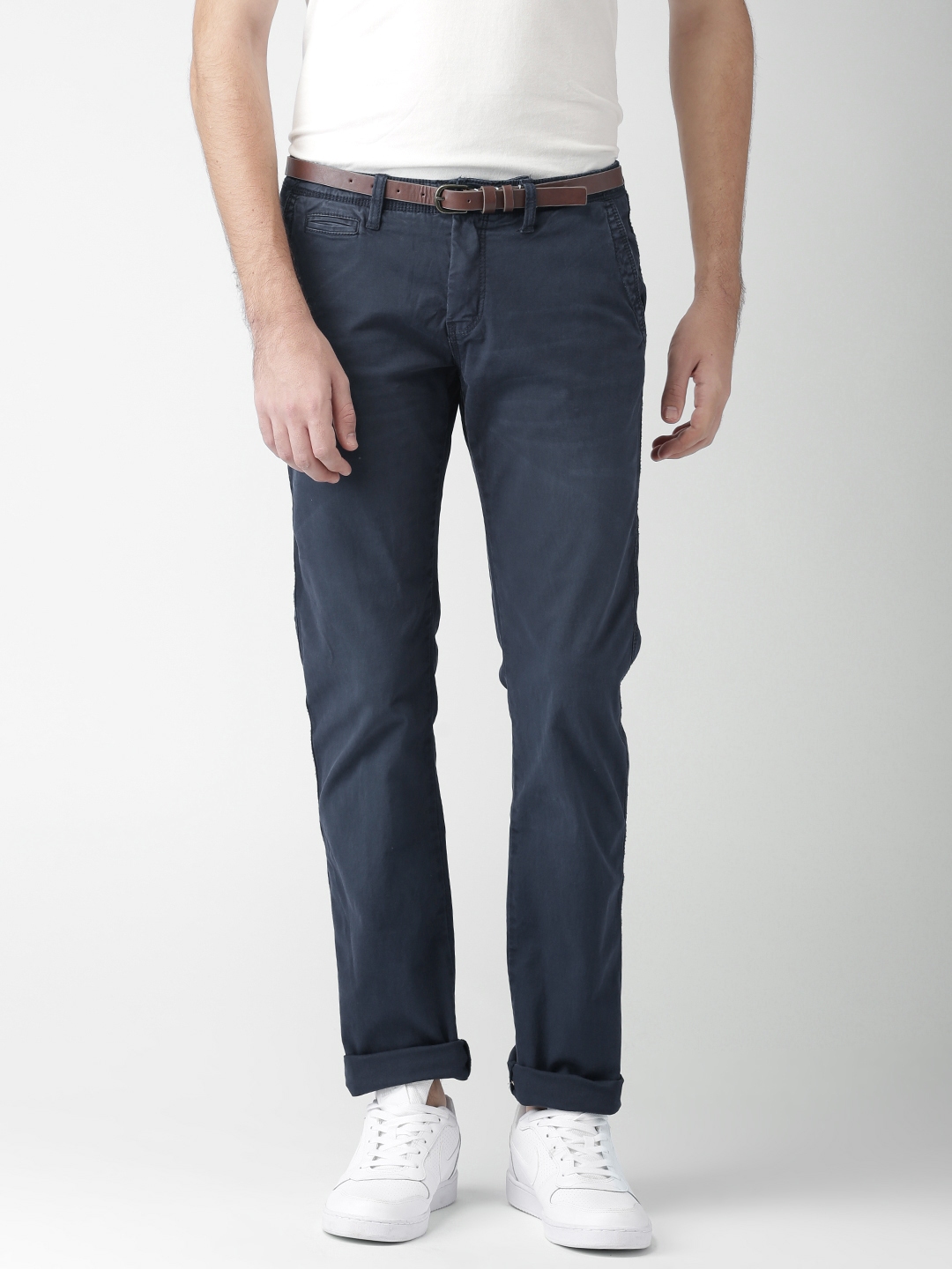 Buy Celio Men Navy Straight Fit Solid Chino Trousers - Trousers for Men ...