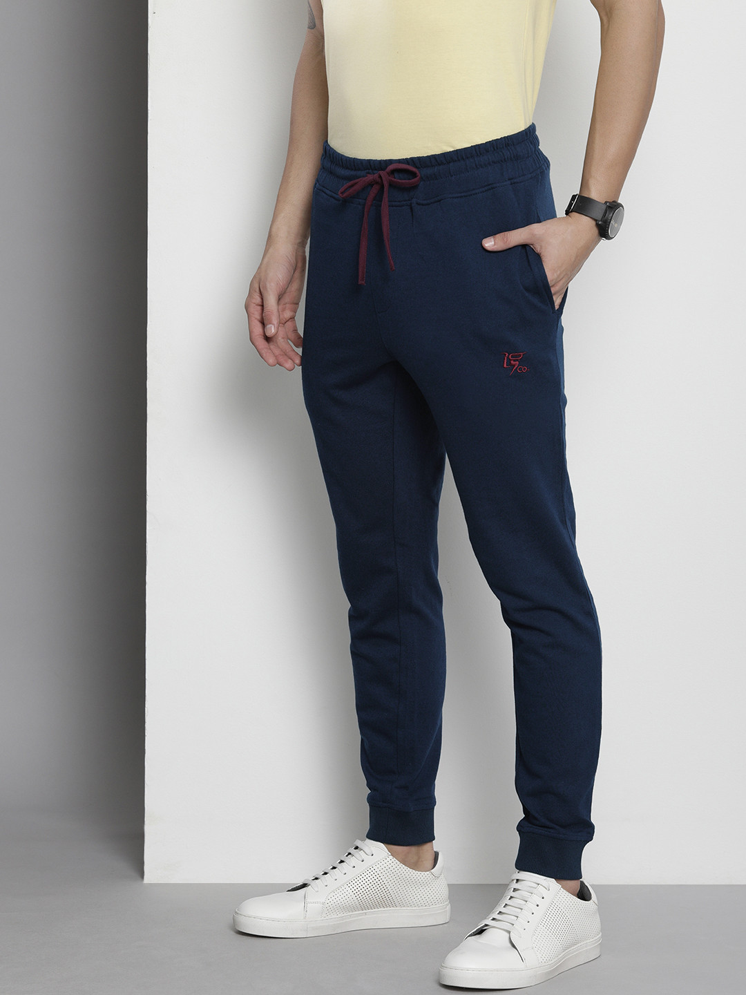 Buy The Indian Garage Co Men Navy Blue Solid Joggers Track Pants for