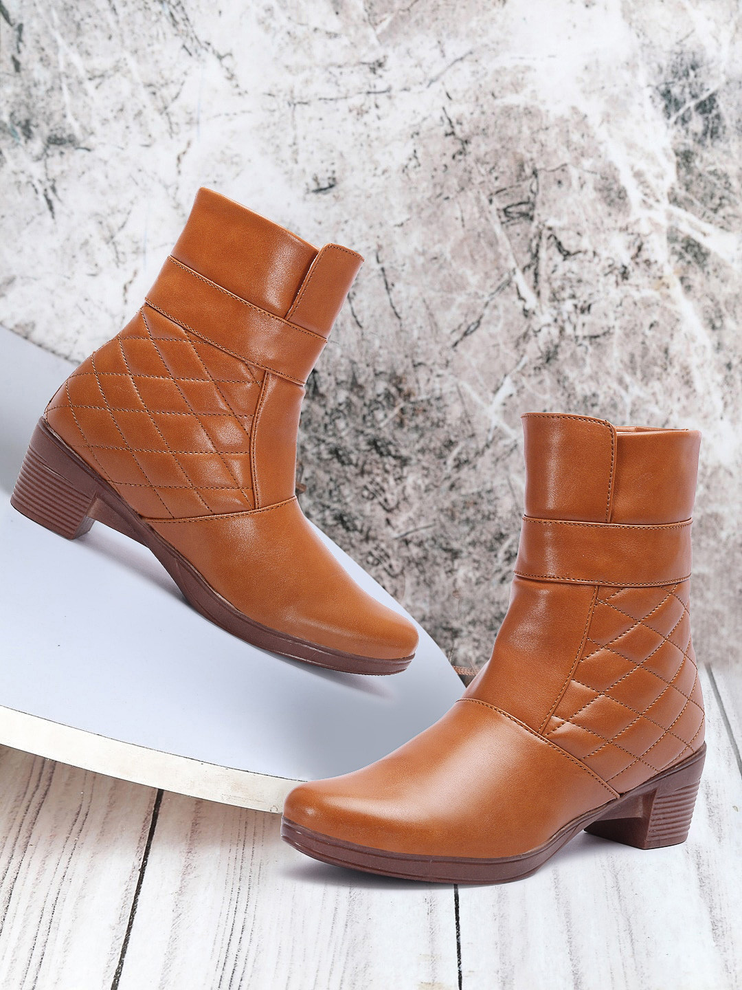 Buy VENDOZ Women Tan Textured Boots Boots for Women 18948606 Myntra