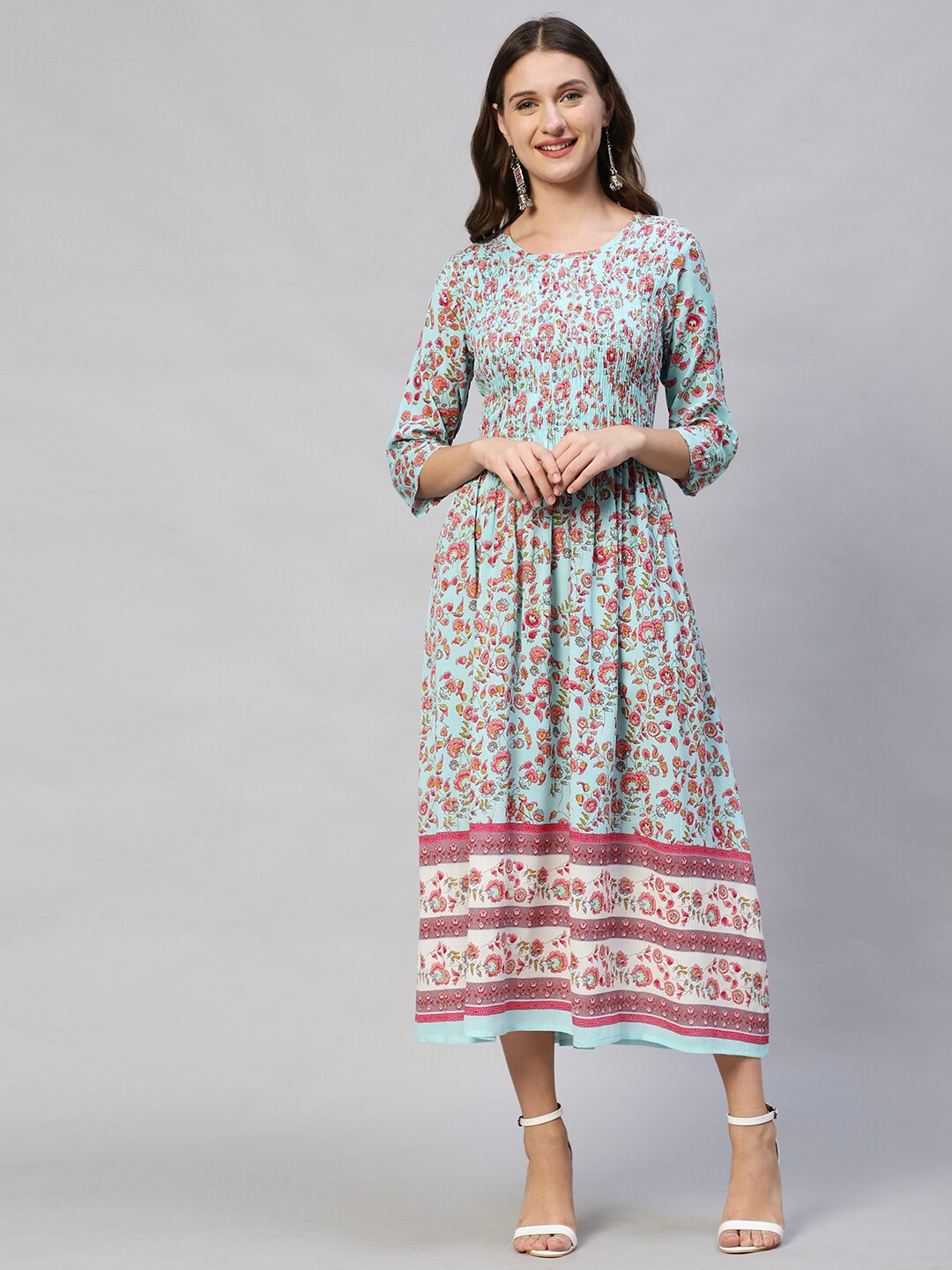 Buy FASHOR Women Blue Ethnic Motifs Crepe A Line Maxi Dress - Ethnic ...