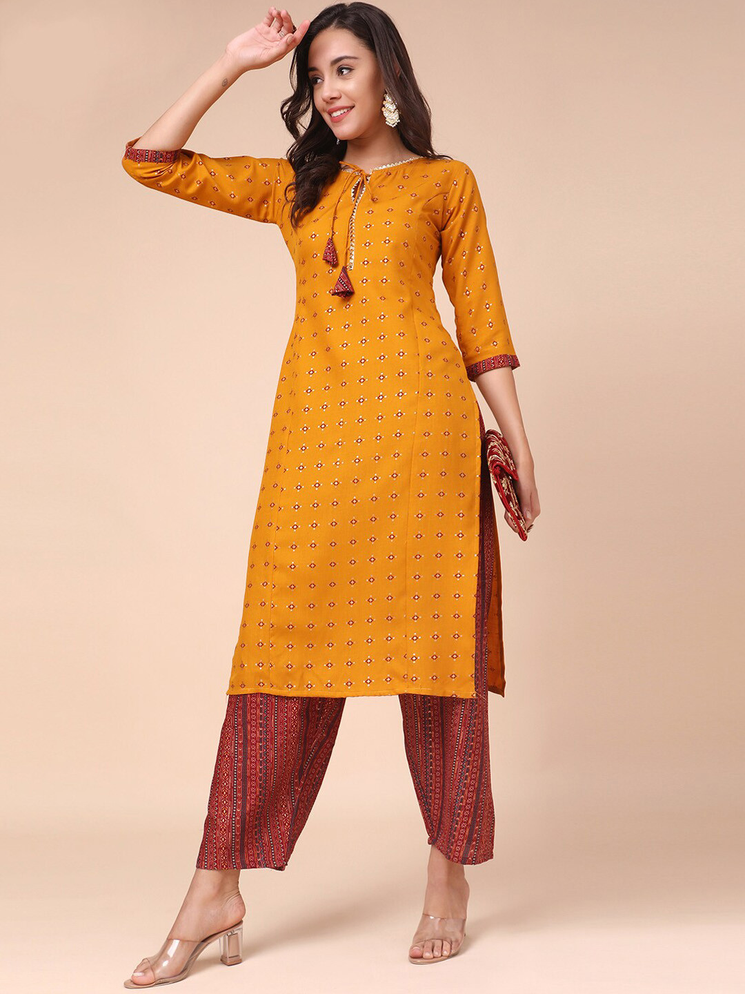 Buy MOKOSH Women Mustard Yellow Ethnic Motifs Panelled Kurti With