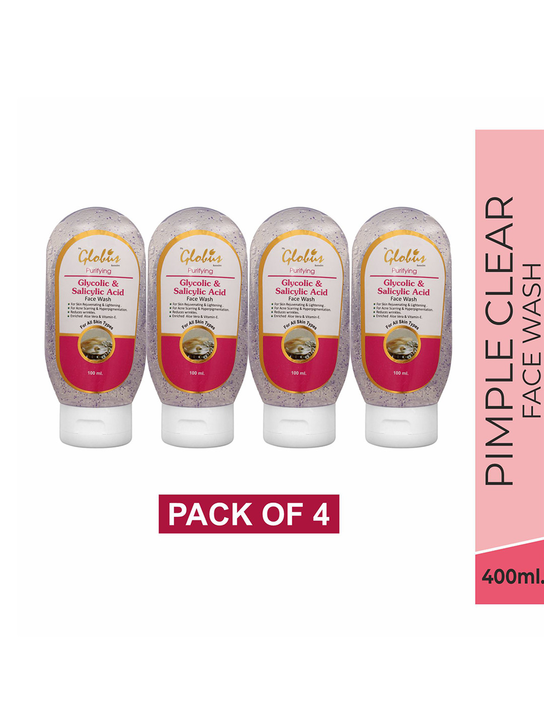 Buy Globus Remedies Pack Of 4 Pimple Clear Face Wash Glycolic Acid