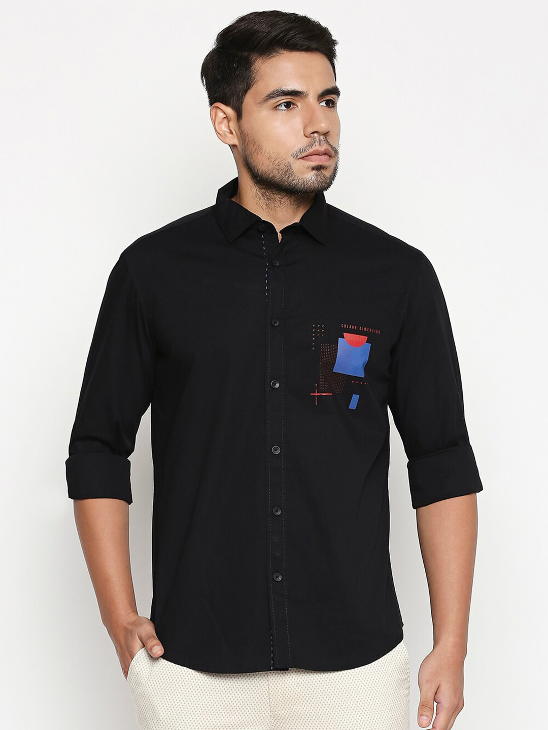 Buy Basics Men Black Slim Fit Casual Shirt Shirts for Men 18950650