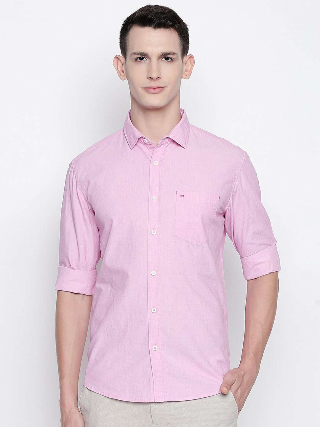 Buy Basics Men Pink Slim Fit Casual Shirt Shirts for Men 18950992