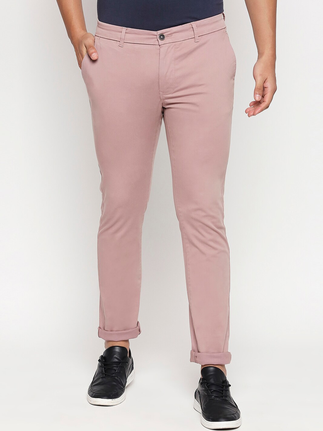 Buy Basics Men Pink Tapered Fit High Rise Chinos Trousers - Trousers ...