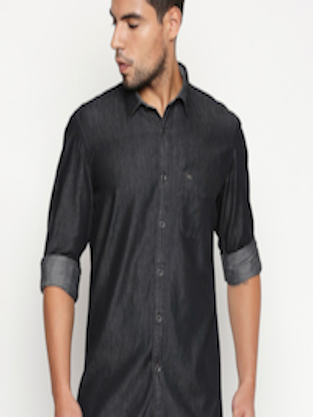 Buy Basics Men Black Solid Cotton Slim Fit Casual Shirt - Shirts for ...