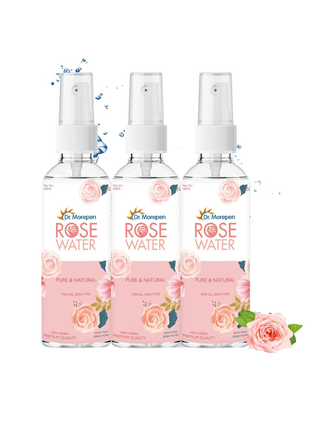 Buy Dr. Morepen Set Of 3 Pure & Natural Rose Water Face Toner For All