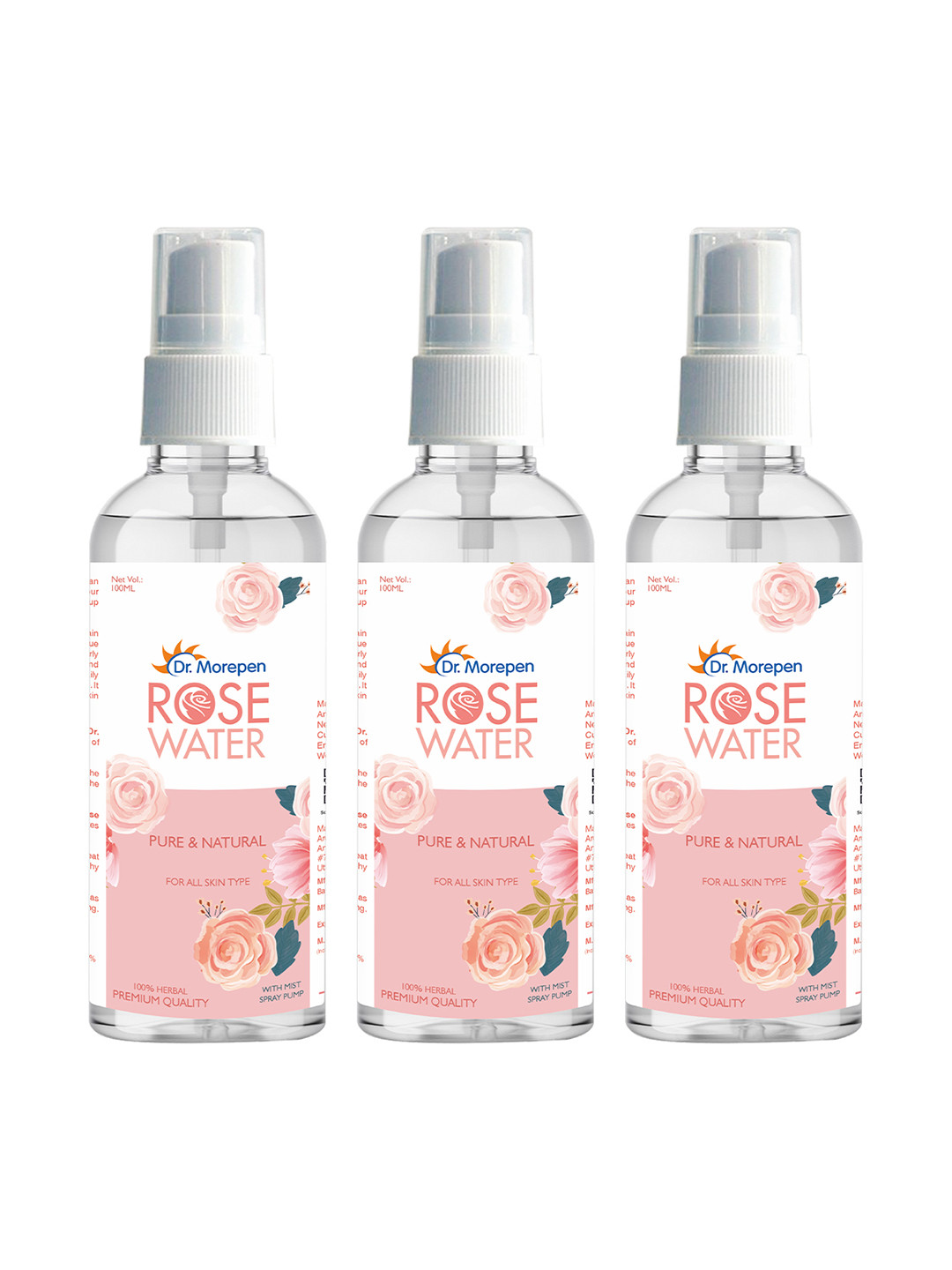 Buy Dr. Morepen Set Of 3 Pure & Natural Rose Water Face Toner For All