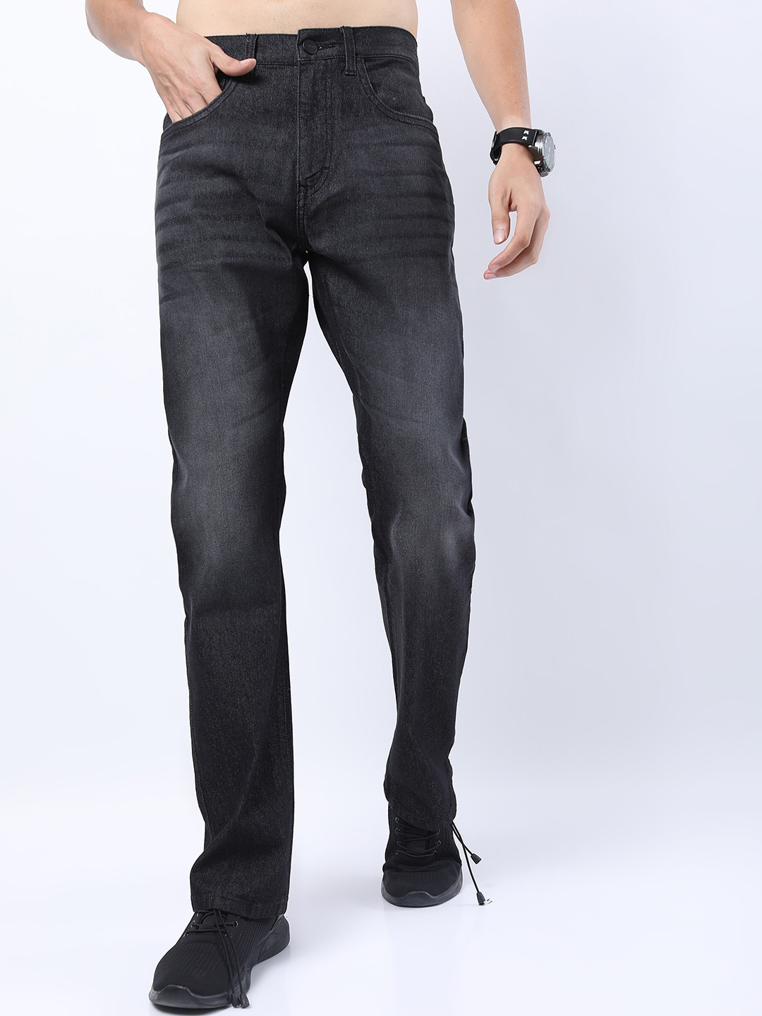 Buy KETCH Men Charcoal Bootcut Light Fade Stretchable Jeans Jeans for