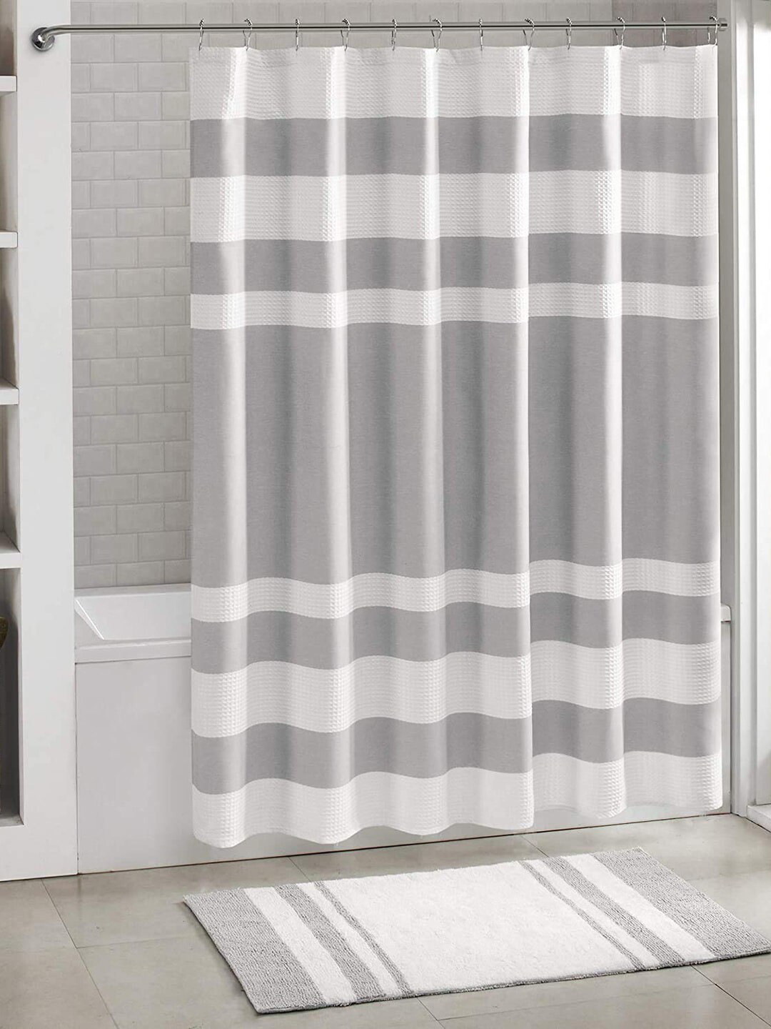 Buy Homewards Grey & White Striped Shower Curtains Shower Curtains