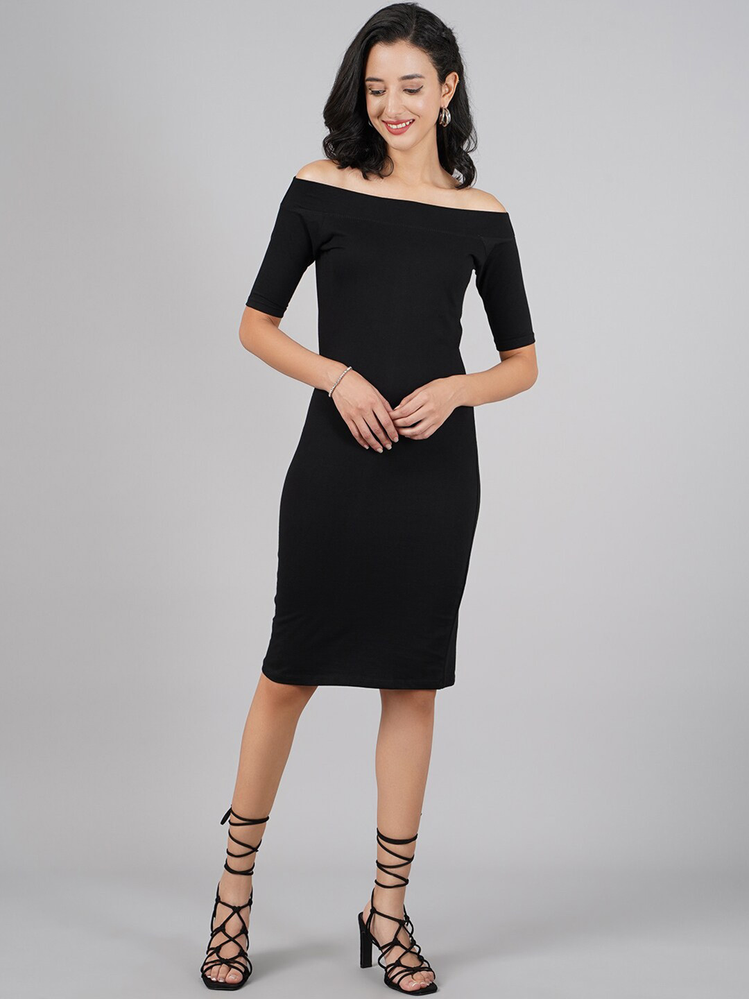 Tellulah Off Shoulder Shirred bust Dress - Black