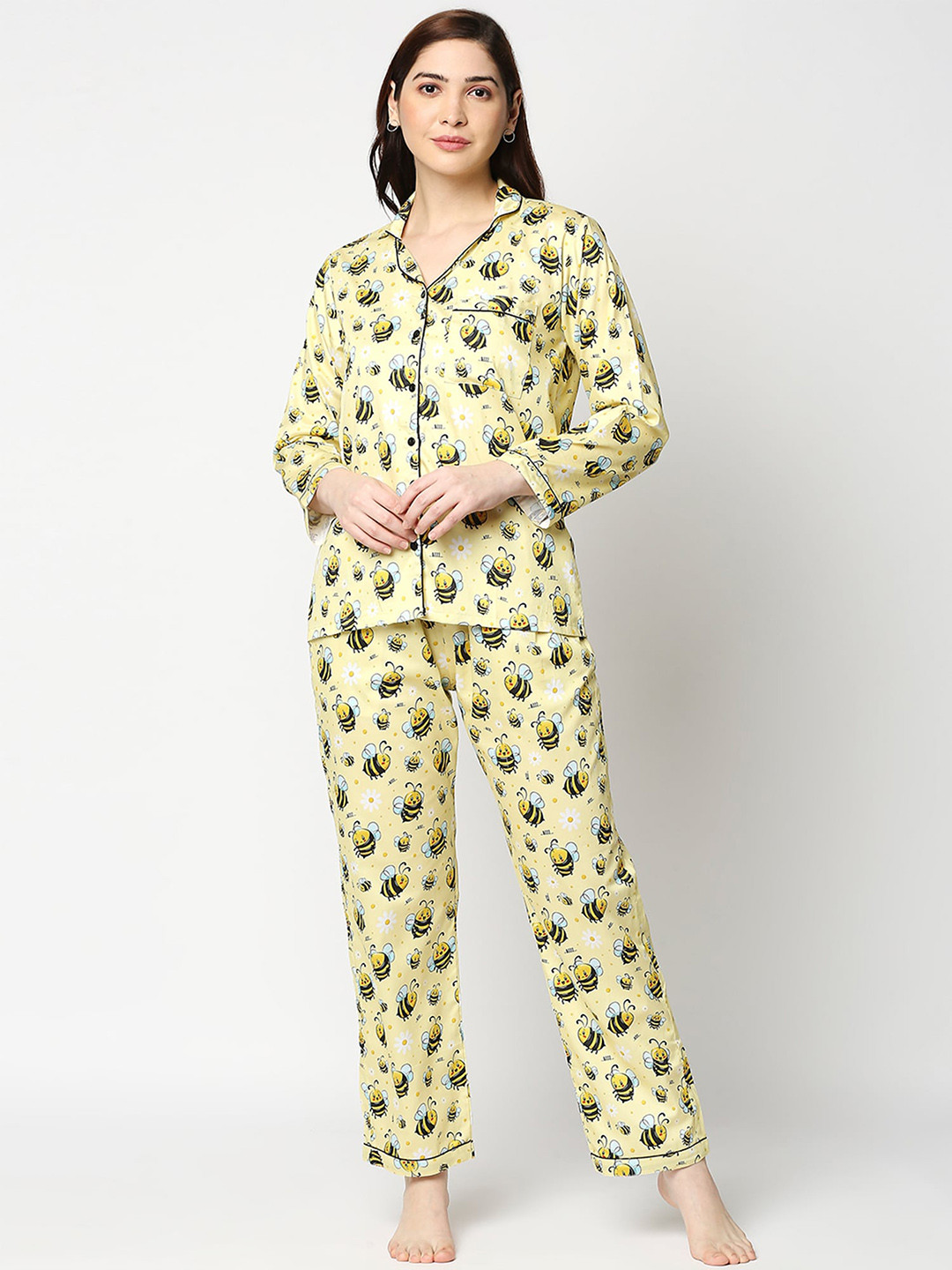Cotton Night Suit Pajama Set - Yellow and Black