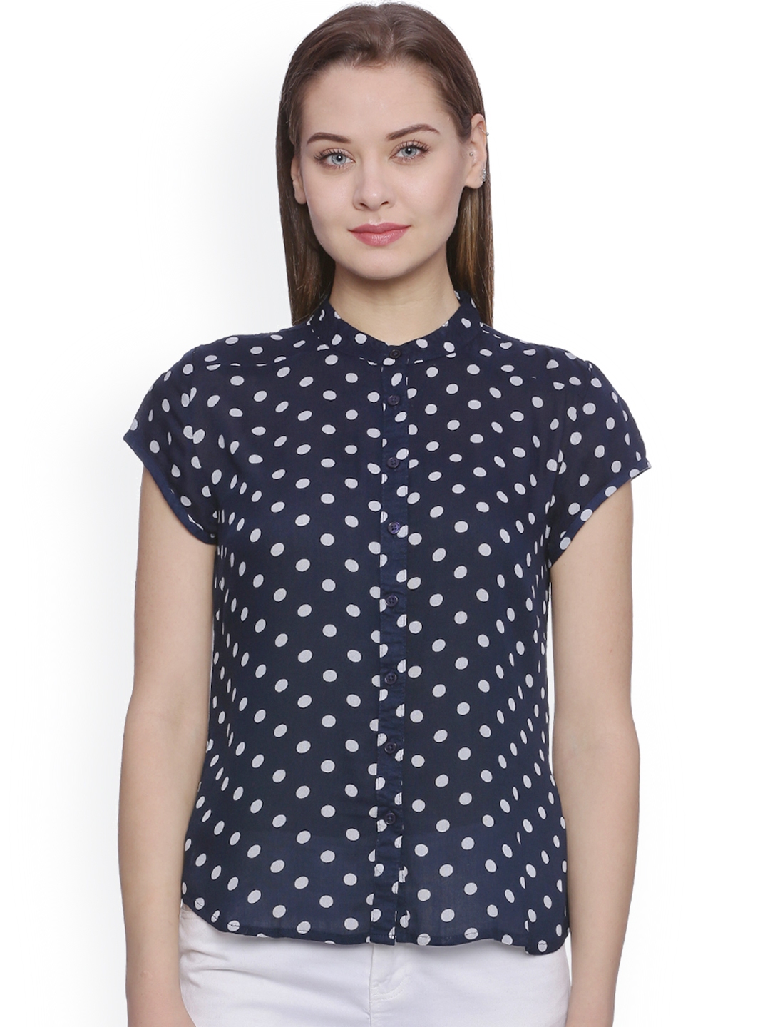 Buy Amari West Women Navy Smart Fit Polka Dot Print Casual Shirt