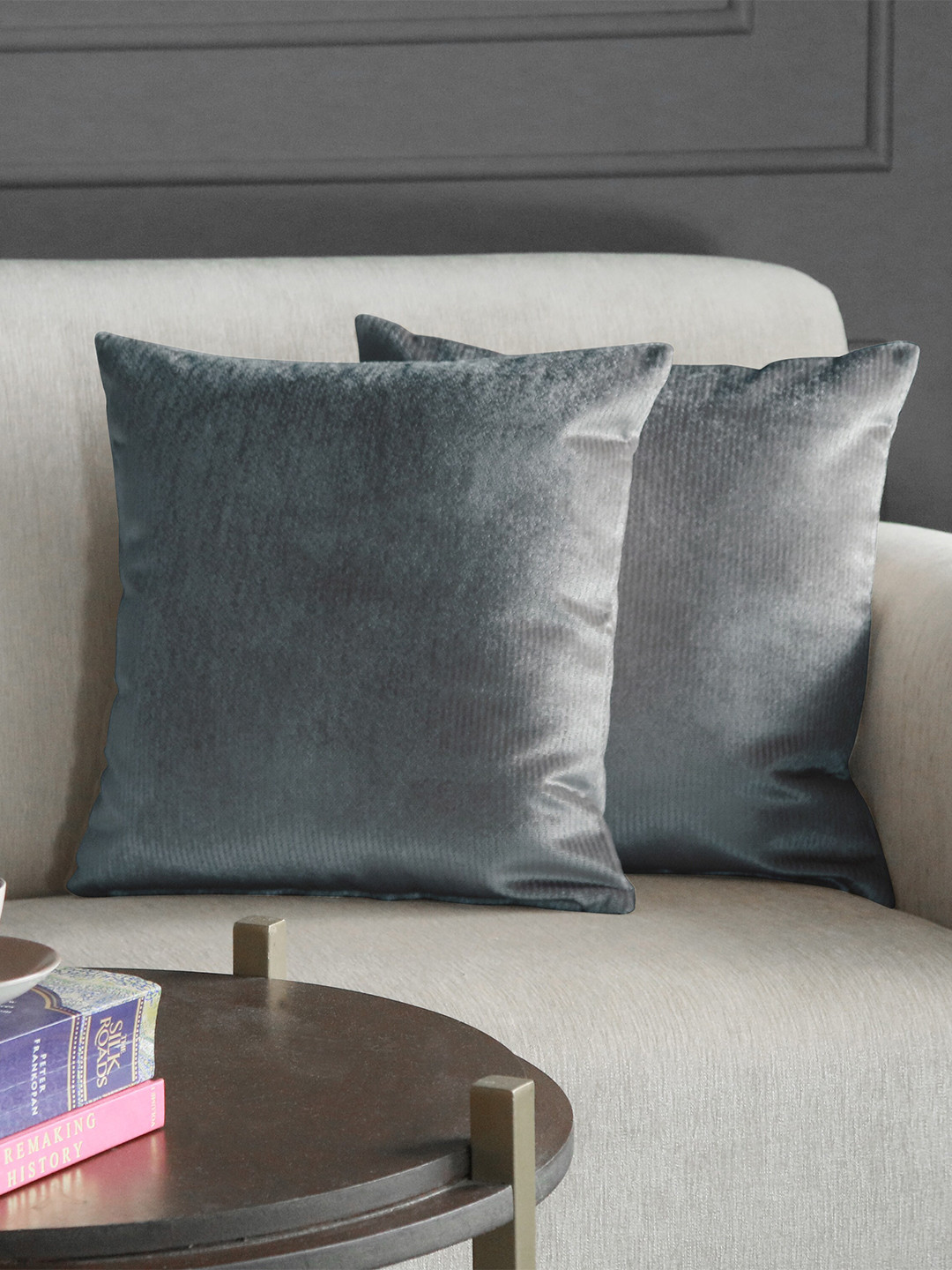 Buy GM Grey Set Of 2 Velvet Square Cushion Covers Cushion Covers for