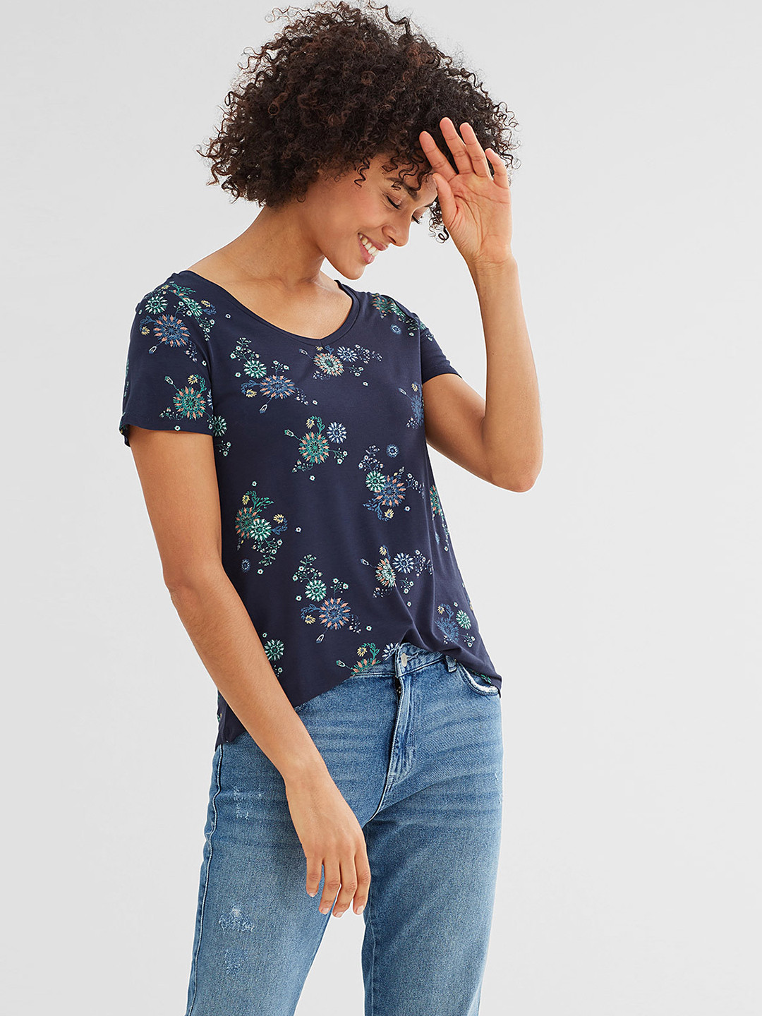Buy ESPRIT Women Navy Printed V Neck T Shirt Tshirts for Women 1896700 Myntra