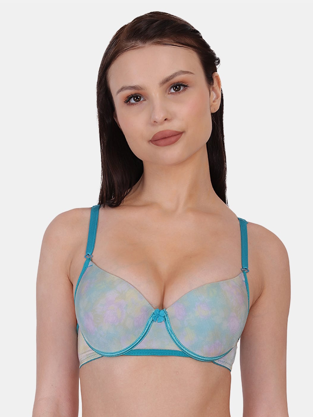 Buy Amour Secret Blue Abstract Bra Underwired Lightly Padded Bra For