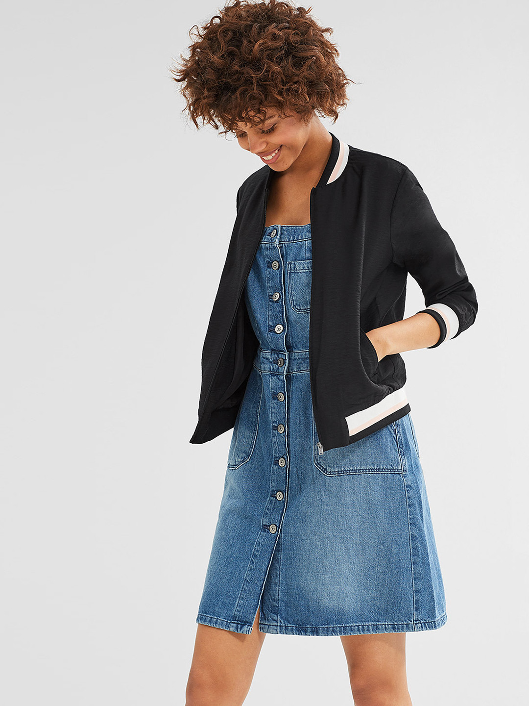 Buy ESPRIT Women Black Embroidered Back Bomber Jacket Jackets for