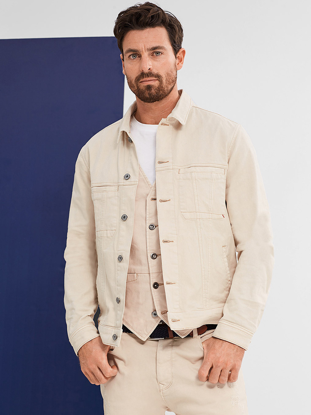 Buy ESPRIT Men Beige Denim Jacket Jackets for Men 1896881 Myntra