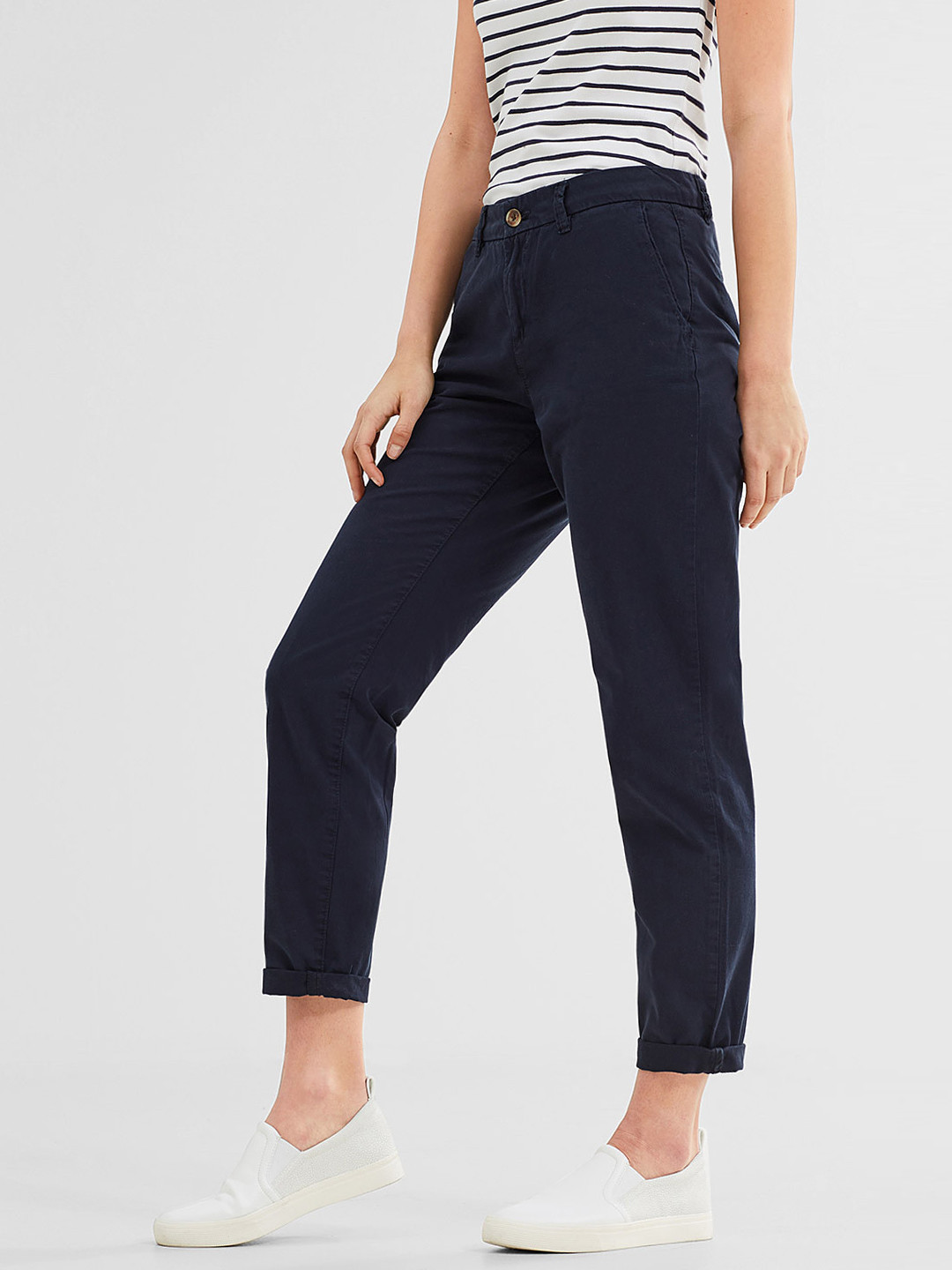 Buy ESPRIT Women Navy Solid Cropped Trousers Trousers for Women