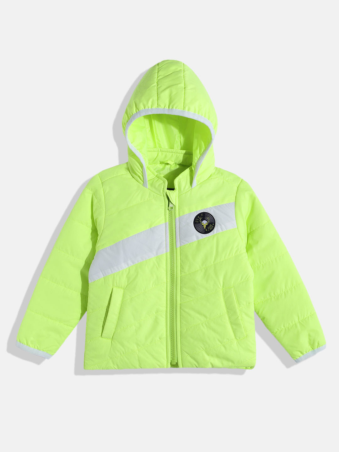 Buy Allen Solly Junior Boys Fluorescent Green & White Striped Hooded