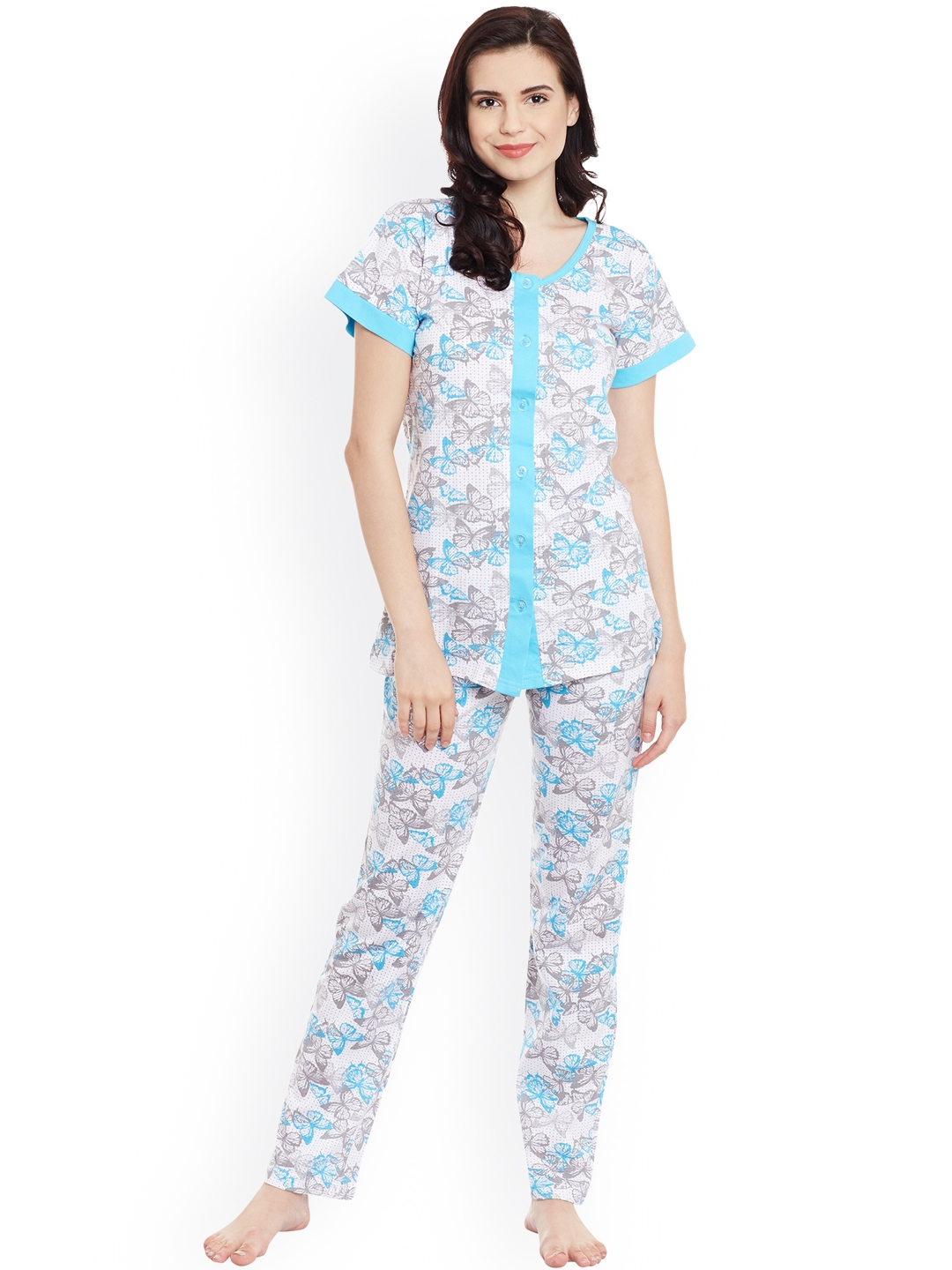 Buy Claura Blue & White Printed Night Suit Cot 11 - Night Suits for ...