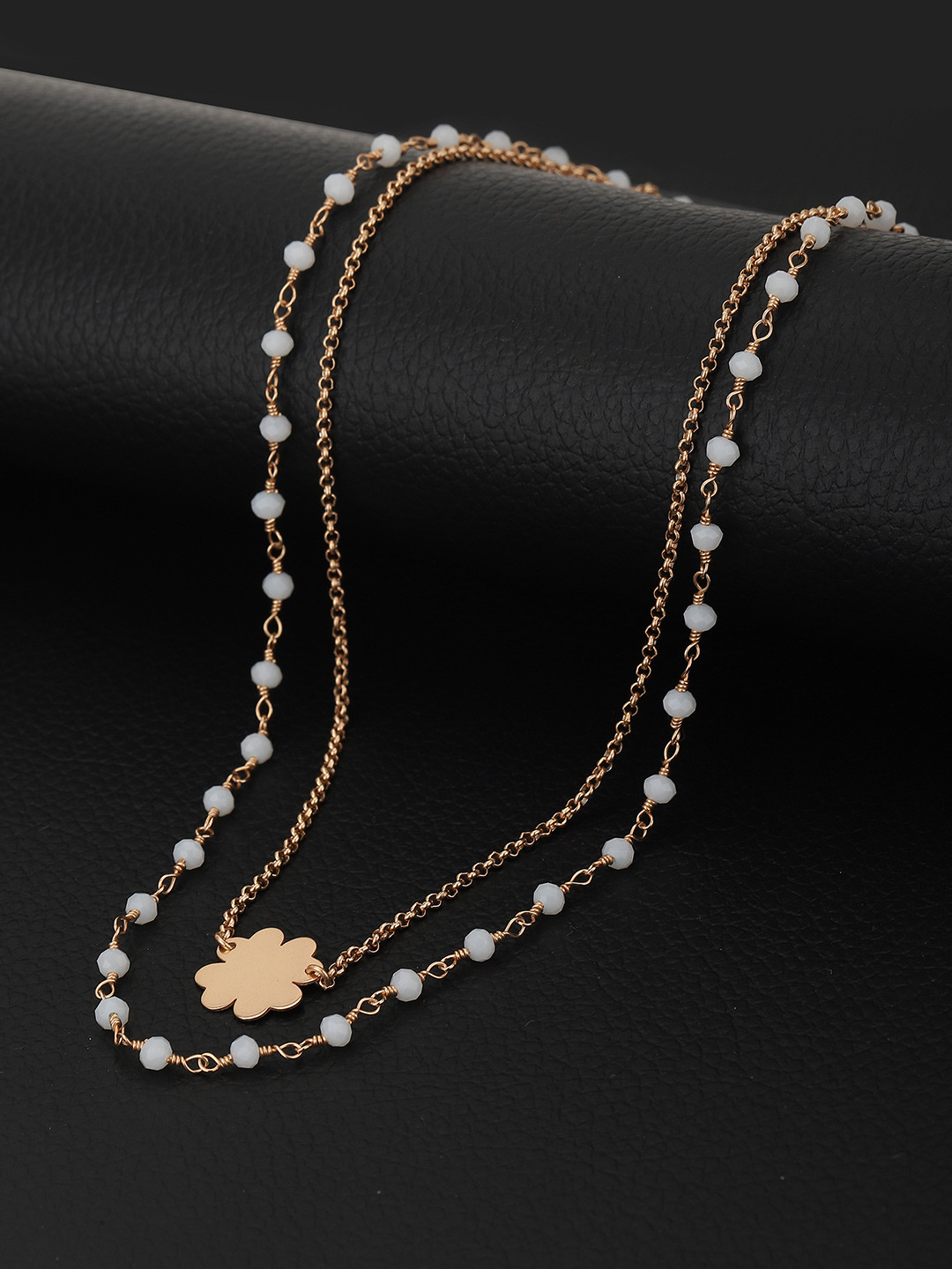 Buy Carlton London Rose Gold Plated & White Brass Layered Necklace