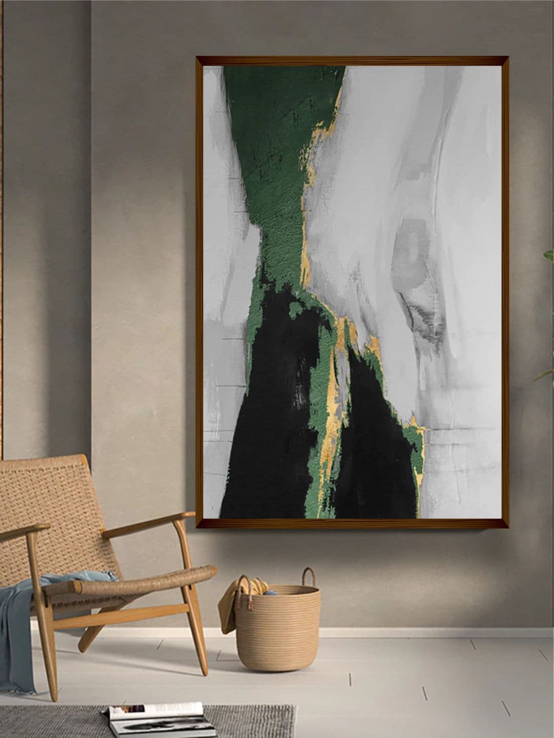 Buy The Art House Green & White Abstract Painting Framed Wall Art ...