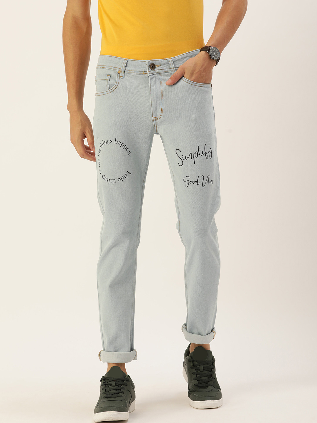 Buy Bene Kleed Men Blue Slim Fit Printed Stretchable Jeans Jeans for