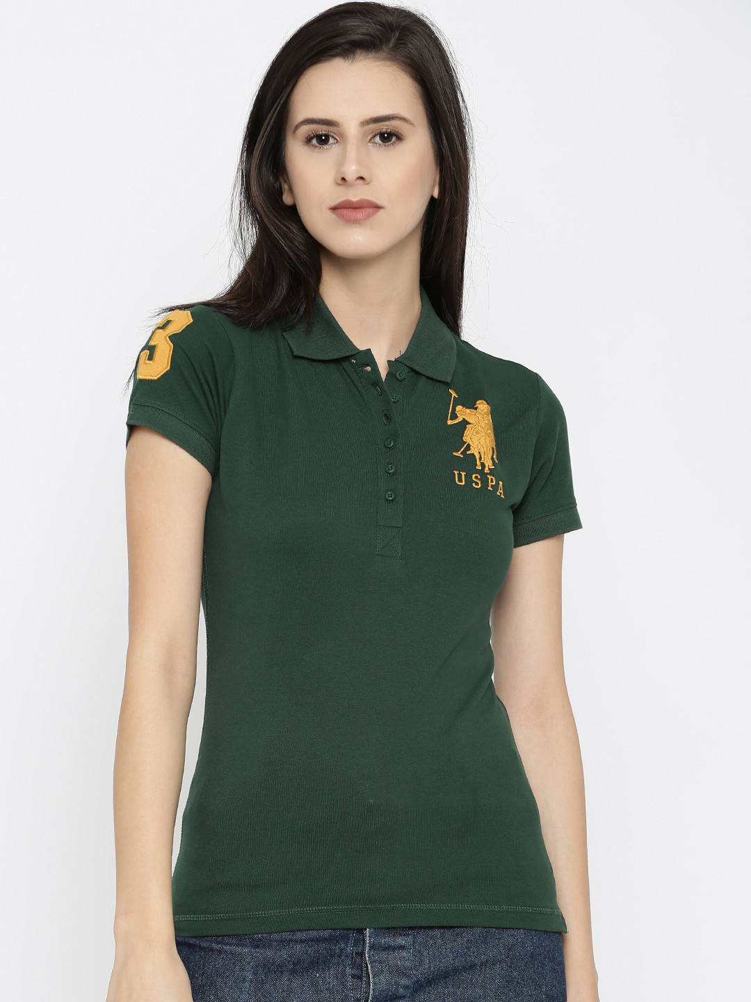 Buy U.S. Polo Assn. Women Women Green Solid Polo T Shirt - Tshirts for Women 1897801 | Myntra