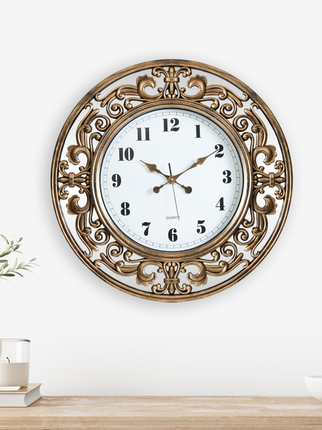 Buy Home Centre Black & Gold Toned Embellished Traditional Wall Clock