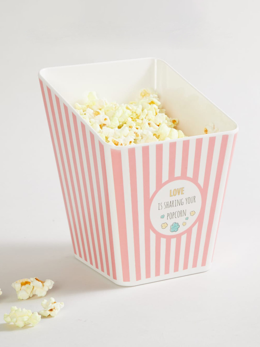 Buy Home Centre Pink & White Striped Printed Melamine Popcorn Bowl