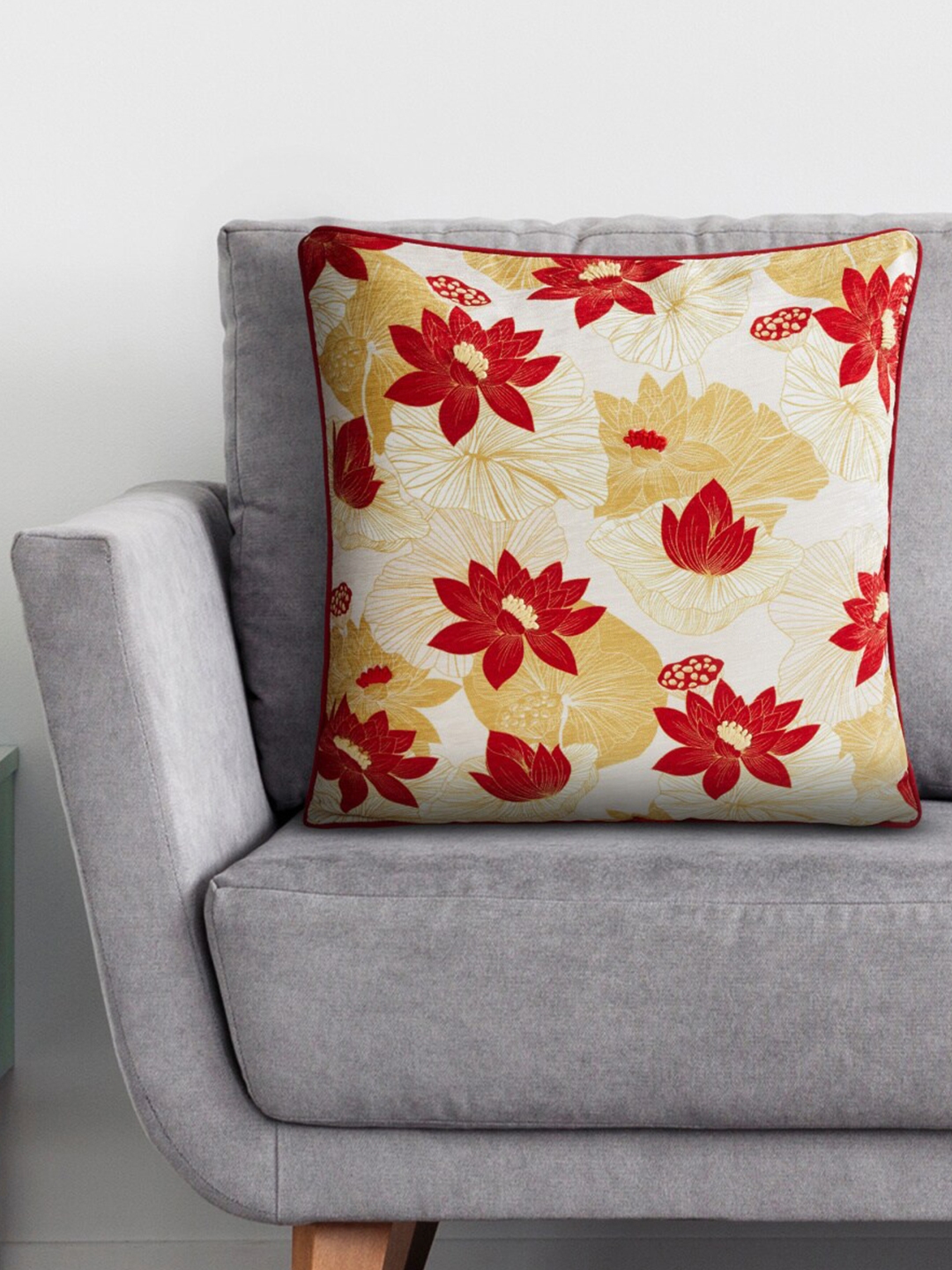 Buy Home Centre Cream Coloured & Red Floral Square Cushion Covers