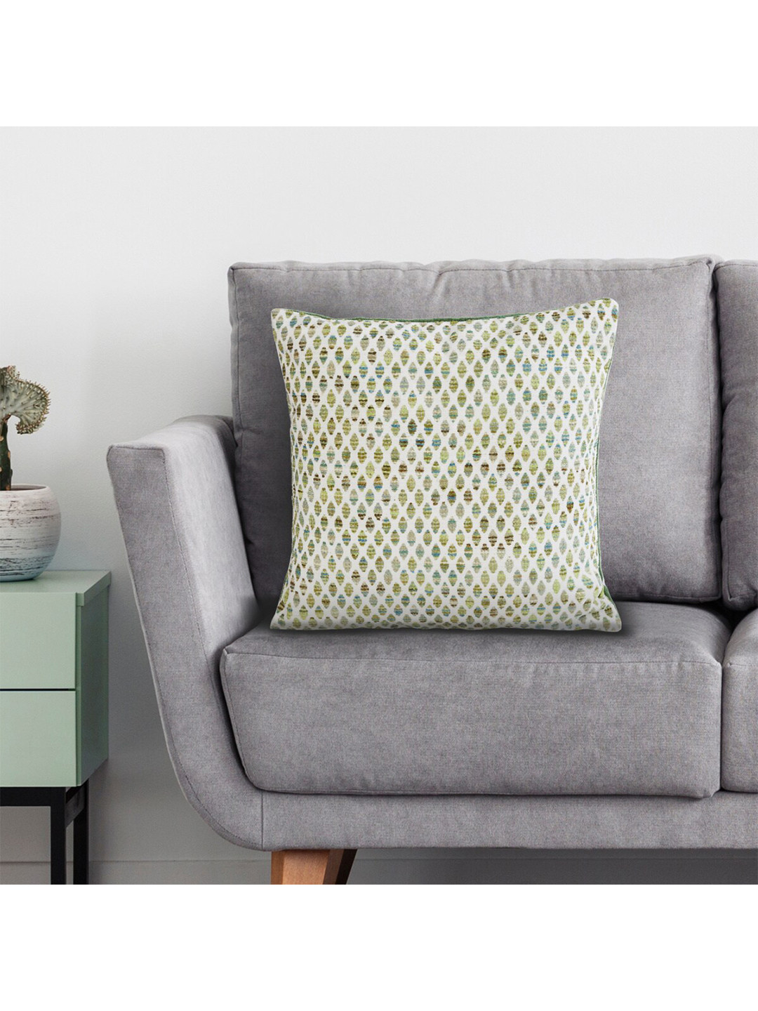 Buy Home Centre White & Green Abstract Square Cushion Covers Cushion Covers for Unisex