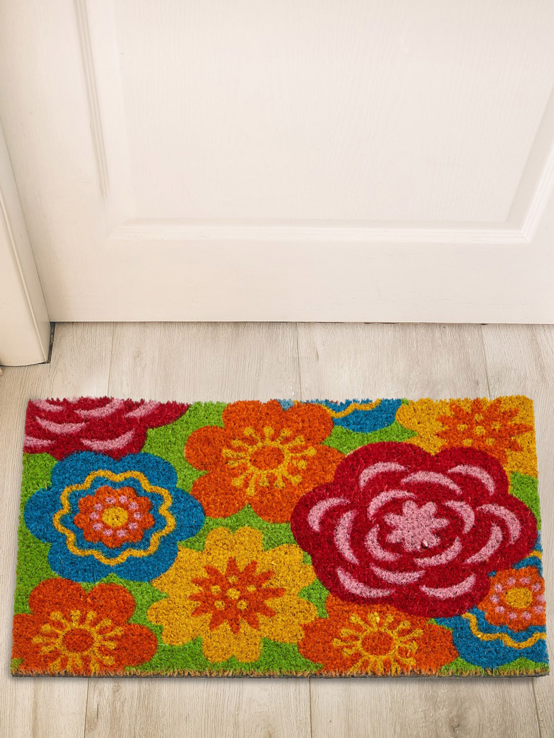 Buy Home Centre Green & Orange Printed Stencila Coir Door Mat